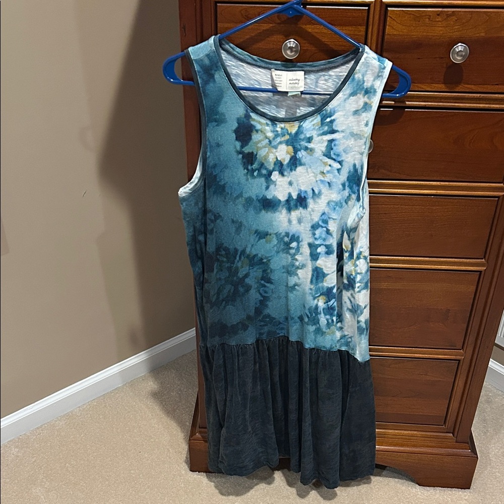 Blue Tie-Dye Sleeveless Dress, size large, light blue/white/dark blue,100%cotton